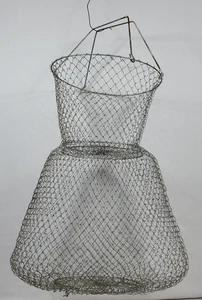 Jaula plegable vintage plegable cesta cebo vivo red guardián peces alambre metal pesca - Imagen 1 de 5