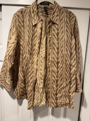 Blusa Top Ralph Lauren Mujer Talla Grande 100% Lino Marrón Manga 3/4 Foto 1 de 4