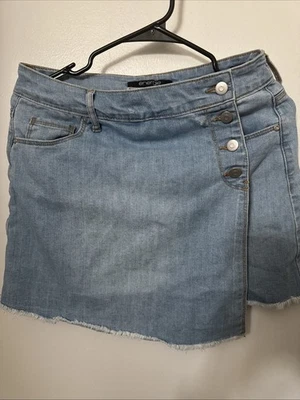 Falda vaquera Energie para mujer talla 7 envolvente sintética azul lavado claro denim nueva Foto 1 de 4