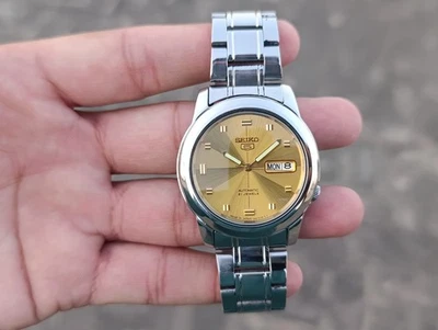 Винтажные автоматические мужские японские часы Seiko 5 7S26 день-дата золотой циферблат 37 мм - Изображение 1 из 4
