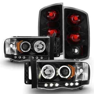 Faros proyectores LED halo negros para Dodge Ram 1500 2002-2005 + luces traseras lámparas Foto 1 de 4