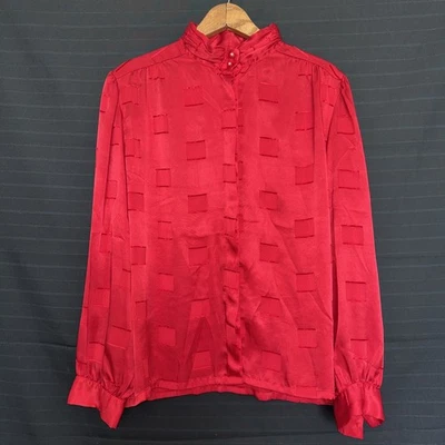 Vintage womens Koret long sleeve button front shiny satin blouse shirt 16 - Image 1 of 4