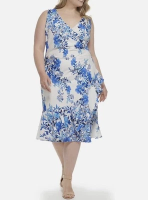 Eliza J Women's Plus Midi Style Printed Knit Sleeveless Vneck Floral Dress 20W - Image 1 of 4