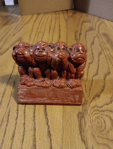 Vintage 1976 4 Wise Monkeys See,heat,say And Do No Evil. Carved Wood W 461 - Picture 1 of 11