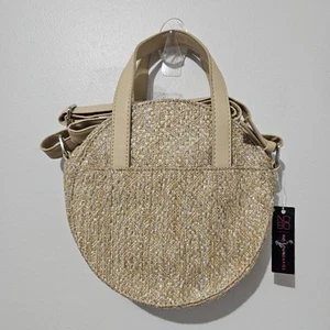 NWT - No Boundaries - Crossbody Straw Circle Round - Tan Silver Weaved - Picture 1 of 8