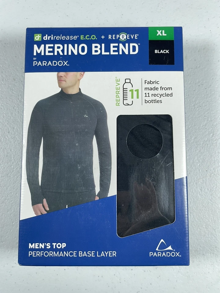 Top Paradox Para Hombre 1/4 Cremallera Mezcla Merino Rendimiento Capa Base, Negro Talla XL Foto 1 de 2