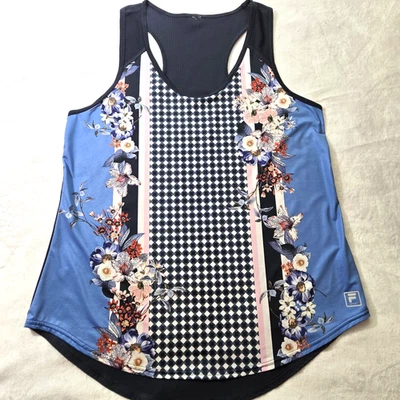 Regata FILA Sport Exercício Azul Multicolorida Sem Mangas Malha Racerback tamanho XL - Imagem 1 de 4