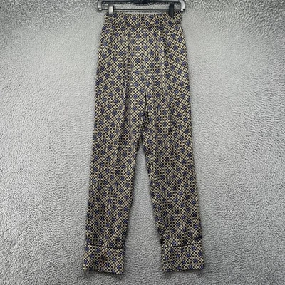 Pantalones Sandro Paris Mujer Pequeños Marrón Amarillo Geométrico Cintura Elástica Boho Foto 1 de 4