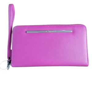 New Steve Madden Pink Hot Pink Wallet Barbie Zip Around Wristlet Silver - Picture 1 of 5