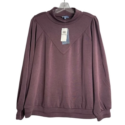 Top New Democracy Mujer Talla Grande 1X Cabernet Manga Larga Cuello Simulado Foto 1 de 4