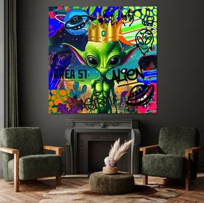 Arte callejero cósmico alienígena graffiti lienzo estirado - arte de pared urbano galaxia Foto 1 de 3