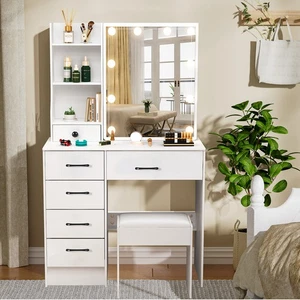 Vanity Set with Lighted Mirror 10 LED Bulbs Makeup Dressing Table Dresser Desk. - Picture 1 of 13