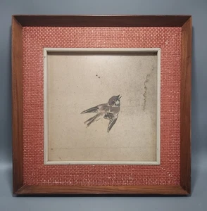 Vintage Framed Asian Scroll Fragment of a Bird - Picture 1 of 14