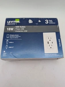 3-Pack LEVITON T5638-B3W 18W USB-A & USB-C Duplex OUTLETS - NEW *Box Wear - Picture 1 of 5