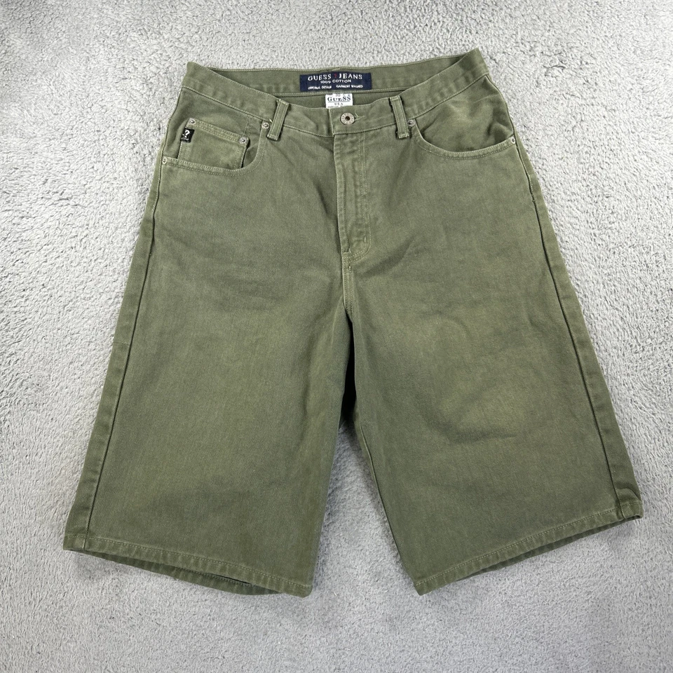 Vintage Guess Jean Shorts Mens 30 Green Denim Jorts Y2K 90s Baggy USA Bermuda - Image 1 of 4