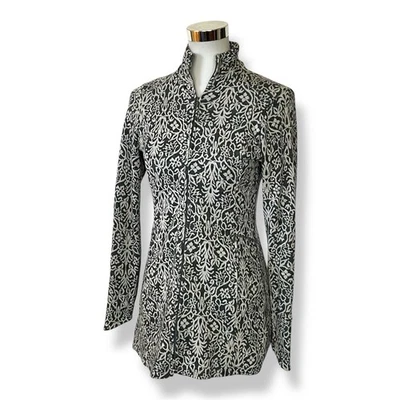 Ibex Size S Women’s Full Zip Fitted Merino Jacket Gray White Floral Pattern Knit - Image 1 of 4