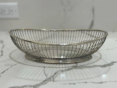 Cesta de pan de alambre ovalada chapada en plata original Gorham de colección Foto 1 de 4