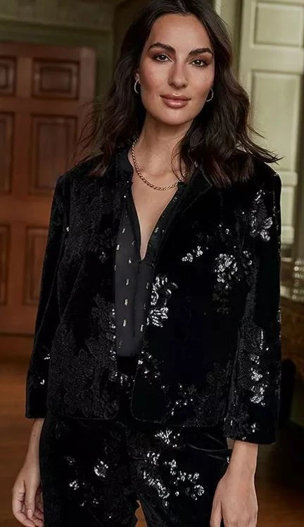 TOGETHER Floral Embellished Trophy Jacket in Black (fmn20-9) - Image 1 of 3