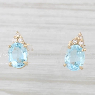 3.06ctw Blue Topaz Diamond Stud Earrings 14k Yellow Gold Studs - Image 1 of 4