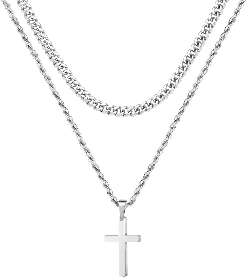 Ursteel Layered Cross Necklace for Men - 18K Gold Silver Black  - Image 1 of 4