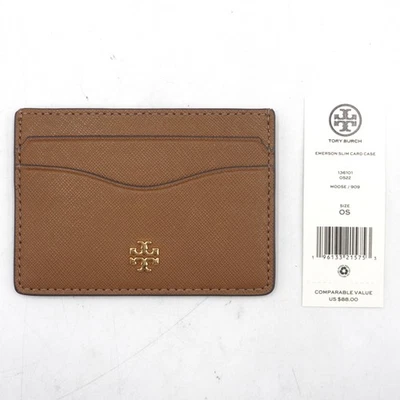 Cartera de cuero con tarjeta delgada Tory Burch Emerson en marrón alce talla única | 136101 Foto 1 de 4