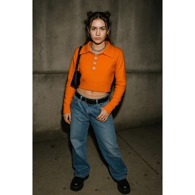 Suéter Polo Sandro Menton Tejido Lana Cachemira Naranja Estrás Pequeño Foto 1 de 4