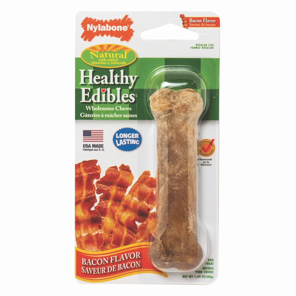 Nylabone Comestibles Saludables Tocino Tamaño Regular Sabor Masticar Hueso para Perros de 25 lb Foto 1 de 1
