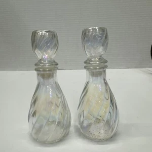 2 vtg Iridescent Crystal Glass Perfume Bottles Swirl Design W/Stopper 4 inch - Picture 1 of 6