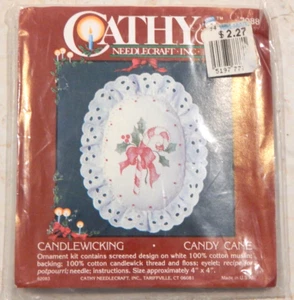 New Cathy Needlecraft Embroidery Ornament Kit "CANDY CANE" #7088 Christmas Holly - Picture 1 of 3