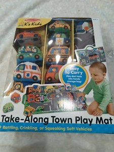Take Along Town Play Mat Vehicles Soft Crinkle Rattler Squeak Toy Baby Kids 9214 - Picture 1 of 5