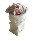 Arrangement porcelaine rose roses urne piédestal blanc VINTAGE de collection écu