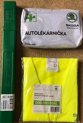 Skoda Hi Vis Vest 000093056L Warning Triangle GGA700001A & First Aid Kit Genuine • 45.09€