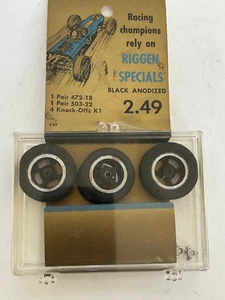 Riggen Specials Black Anodized wheel and tire set (4) for 1/24 scale slot cars - Picture 1 of 4