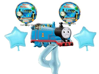 COOLTHINGZ THOMAS THE TANK ENGINE BALLOONS 4th Birthday Party 6 piece set UK SELLER Age 4
