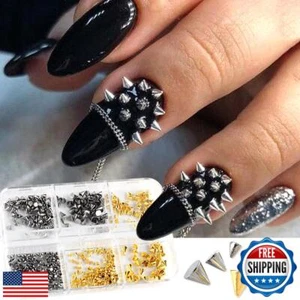 3D Mini Metal Punk Nail Art Studs Mixed Sizes Gold Black Cone Spikes Alloy Na - Picture 1 of 5