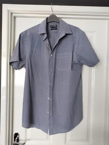 Debenhams Mens Blue Checked Short Sleeved Shirt.. Size 16" - Picture 1 of 4