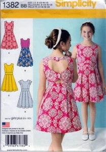 Sewing Pattern Simplicity 1382 Girls' Plus Dress with Back Variations - Picture 1 of 1