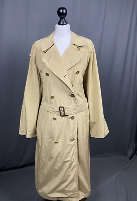 ¡COMO NUEVO! Gabardina Burberry Vintage Nylon Beige Doble Pecho Talla 14 Larga Foto 1 de 4