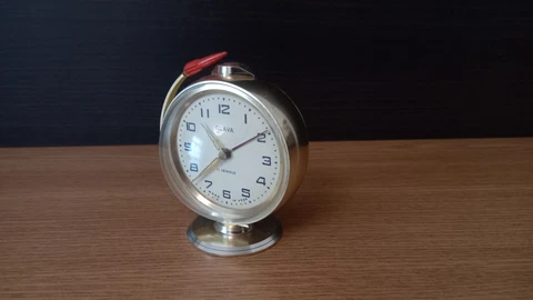 Vintage mechanical alarm clock SLAVA Globe Rocket USSR Cover