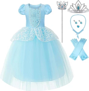 Princess Costume Cinderella Dresses for Girls Blue Dress Up Clothes Accessories - Picture 1 of 7