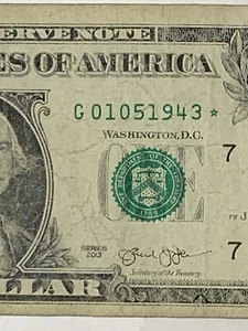 January 5, 1943: G 01051943* $1 One Dollar Bill Federal Reserve Note - Picture 1 of 6