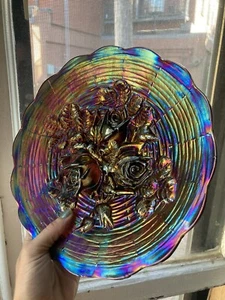 Northwood Amethyst Roseshow Electric Purple Iridescent Carnival Glass Plate READ - Picture 1 of 18