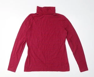 Lands' End Women's Red Mock Neck Striped T-Shirt M - Picture 1 of 12