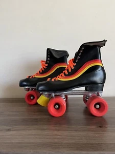 vintage roller skates size 9 men's mr wheels 70s rainbow red orange yellow stipe - Picture 1 of 21