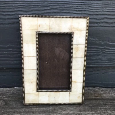 Moldura para foto vintage com borda de latão incrustada de osso 3x5” mosaico parede galeria natural - Imagem 1 de 4
