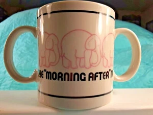 PINK ELEPHANT Mug "The Morning After" 3.75" Vintage Double Sided 2 Handles 1982 - Picture 1 of 12