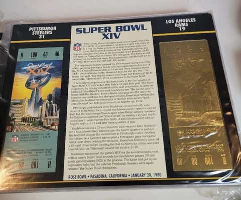 Super Bowl XIV 22kt Gold Ticket Stub NFL  Pittsburgh Steelers Vs L.A. Rams Cover