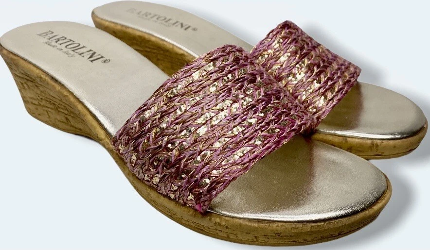 Sandalias de cuña para mujer Bartolini chanclas 7 oro rosa correa ancha hechas en Italia Foto 1 de 4