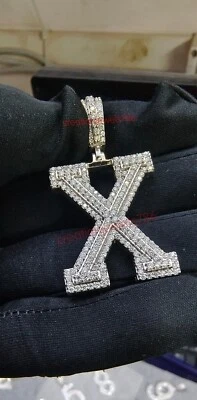 Colgante redondo VVS1 circonita cúbica X letra personalizado cualquier alfabeto plata 925 Foto 1 de 4