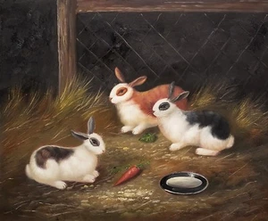 Conejos en la granja, Nº.- 7, 20x24, pintura al óleo sobre lienzo 100% pintada a mano - Imagen 1 de 6